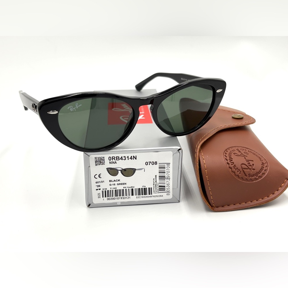 Ray-Ban Nina Black Cat-Eye Sunglasses 901/31 Green G-15 54-140 Comes w/Case - Picture 8 of 16
